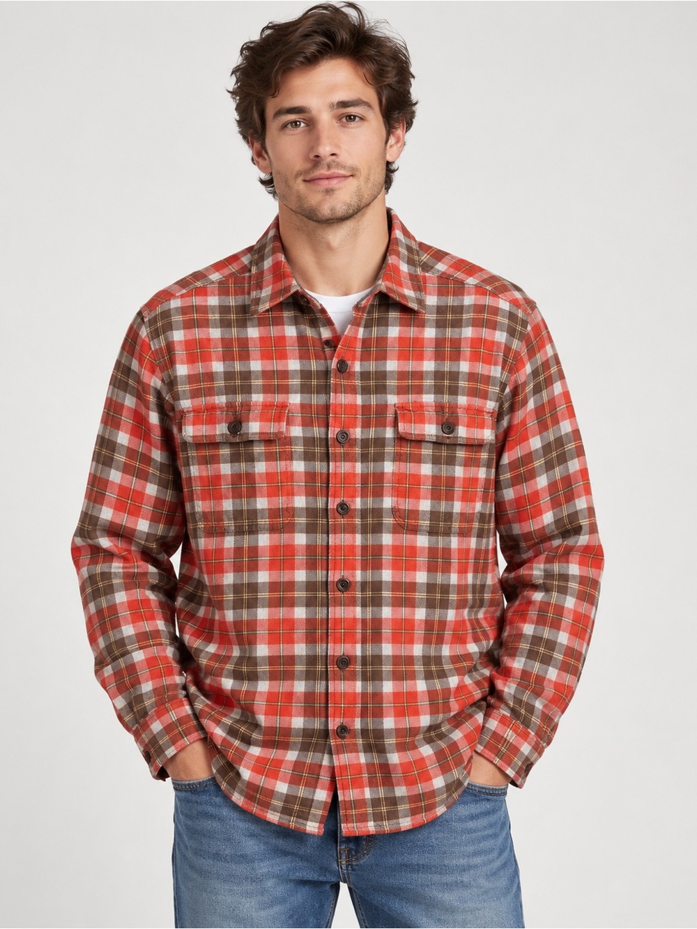 L.L.Bean Men’s Large Traditional Fit Fleece Lined Flannel Shirt Jacket